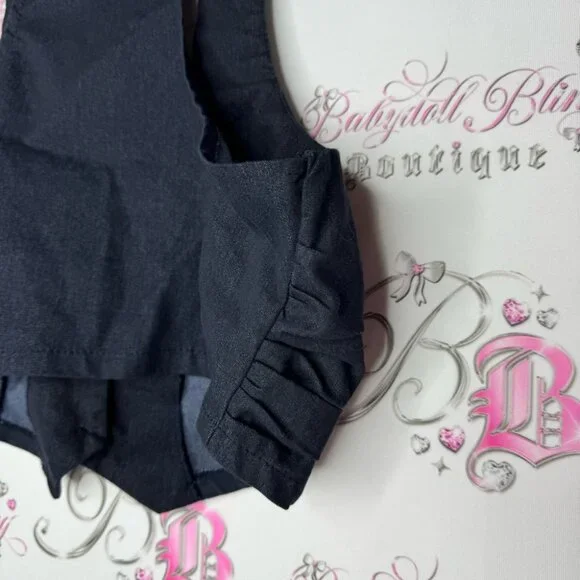 Dots best cardigan denim jean y2k rutched sides navy button up crop tank top - Picture 6 of 7